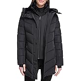 Calvin Klein Women's Long Quilted Jacket With Faux Sherpa Lined Hood and Inset Bib