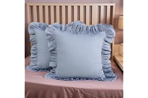 Lemfux Blue Ruffle Euro Pillow Shams,20x20 inch, Set of 2,Cotton Decorative Pillowcases Shabby Chic Pillow Cases Pillow Cover Standard Size Coquette Pillow Covers