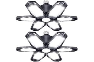 TANBABY 2 Pack LED Garage Lights, 150W Deformable Best Ceiling Shop Lights, 15000LM LED Light 6500K Garage Lighting with 6+1 Adjustable Panels Bulb for Basement