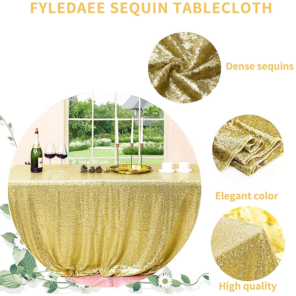 FYLEDAEE Light Gold Rectangle Sequin Table Cloths