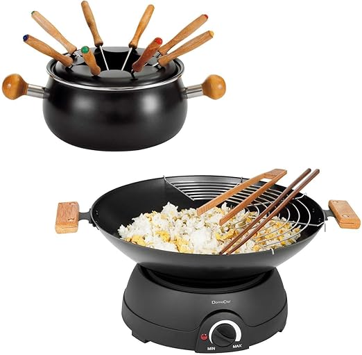 Fondueset Fondue Wok électrique électrique avec couvercle en verre