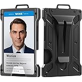 WSJSKMWQ ID Badge Holder, Heavy Duty Aluminum Alloy Card Sleeve with RFID Blocking, Metal Money Clip, Holds 15 Cards – for Work, Police, Outdoor (Black)