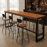 70.8" Solid Wood Bar Height Table, Long Narrow High Top Pub Table | Farmhouse Counter Height tables with 2" Thick Pine Top &amp; Metal Legs for Kitchen, Breakfast Nook, Coffee Shop, No Stool