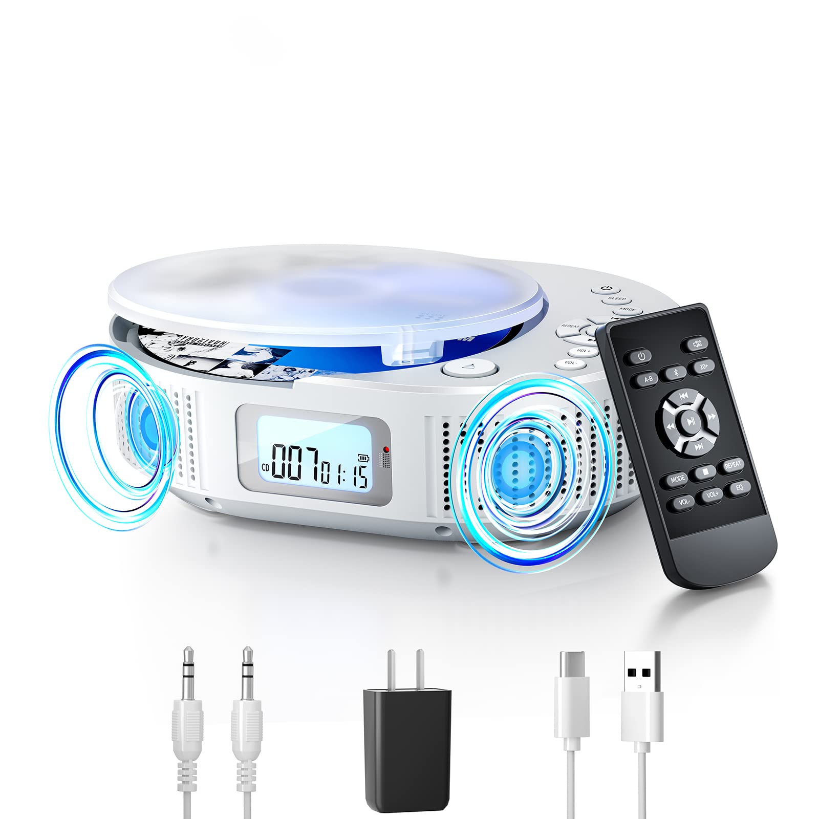 Photo 1 of CD Player Portable, FELEMAN Upgraded Boombox CD Player & Bluetooth Speaker 2 in 1 Combo, Rechargeable Portable CD for Car/Home with Remote Control, FM Radio, Support AUX/USB, Headphone Jack