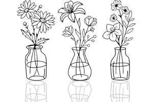 OYEFLY 3 Pieces Metal Flowers Wall Arts,Black Metal Vase Wall Art,Rustic Farmhouse Decor (Black)