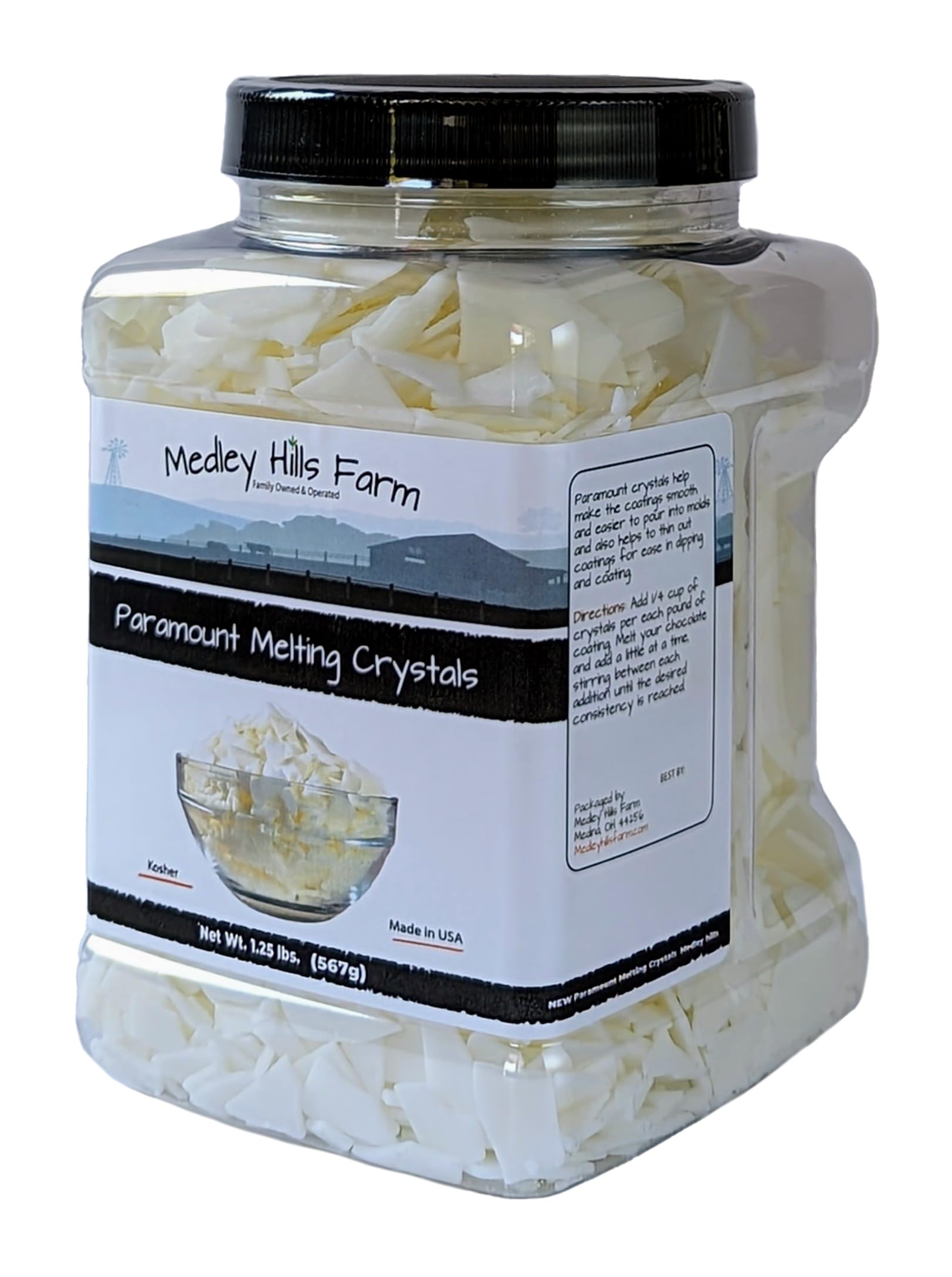 Paramount Melting Crystals by Medley hills farm 1.25 lbs. in Reusable Container - Paramount crystals for candy melts - Chocolate thinner - Made in USA