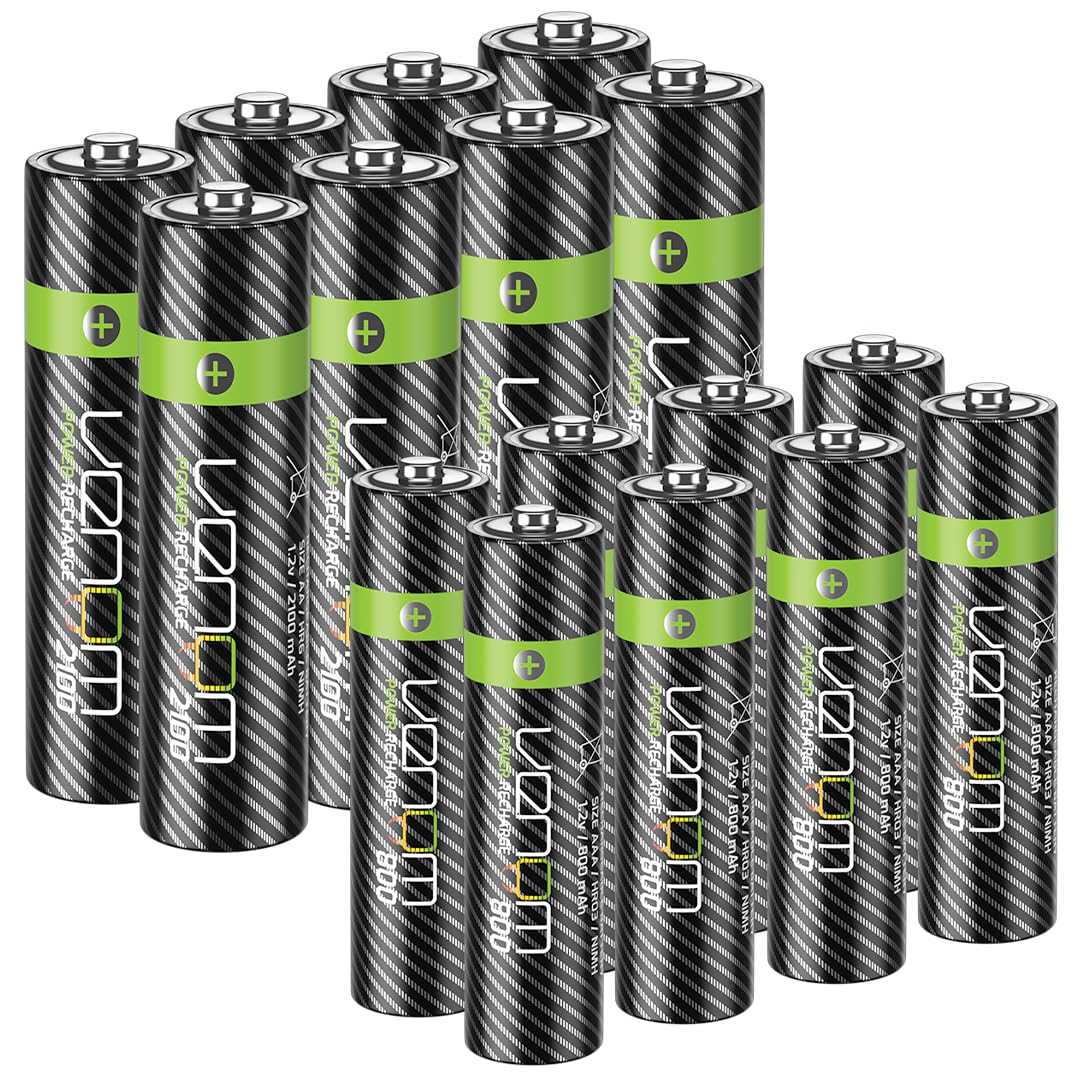Venom Rechargeable AA & AAA Battery Multipack (includes 8 x AA plus 8 x AAA) - 2100mAh / 800mAh - 1.2V NiMH