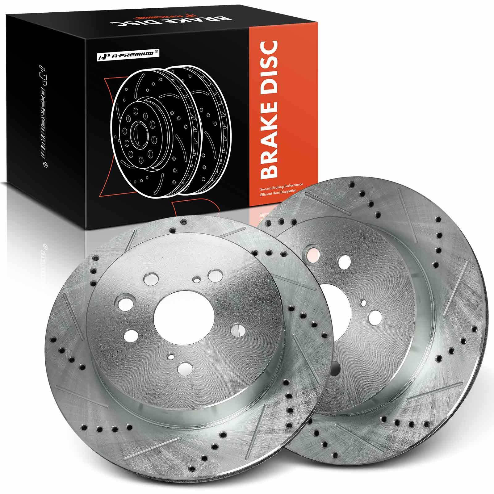 Photo 1 of A-Premium 12.20 inch (310.00mm) Rear Drilled and Slotted Disc Brake Rotors Compatible with Lexus Models - IS250 2010-2015, IS350 2006-2015, GS300 2006, GS350 2007-2011, GS430, GS450h, GS460, 2-PC Set