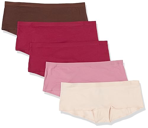 Amazon Essentials Women's Cotton Boyshort Underwear (Available in Plus Size), Pack of 5, Blush/Brown/Burgundy/Pink, Medium