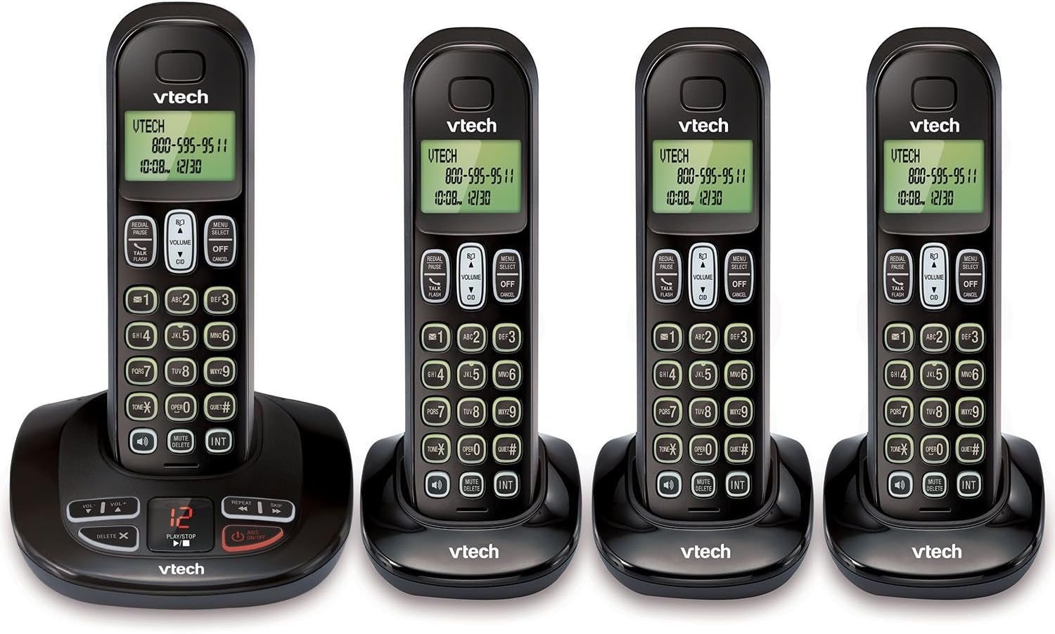 VTech Cordless Phone with Caller Id & Call Waiting, Black/Black, 4 Handsets (CS6199