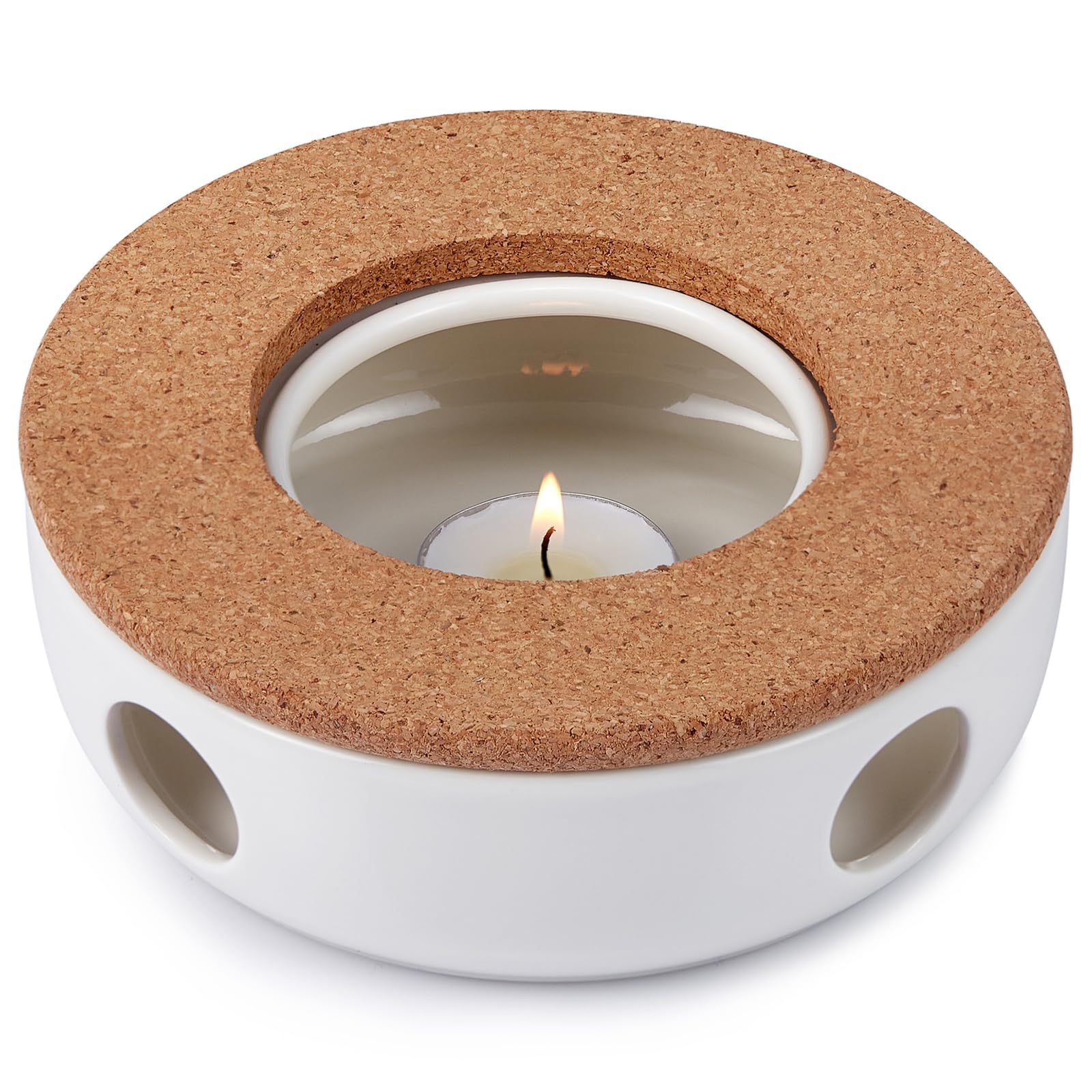 MESNEY Ceramic Teapot Warmer with Cork Base - Tea Pot Warmer, Candle Heating Stand for Tea, Coffee, and Beverages, Ideal for Glass, Stainless Steel, and Ceramic Teapots, Elegant Design for Tea Lovers