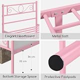 Yaheetech 3ft Single Metal Bed Frame Platform Bed Pink with Scroll Headboard view 4