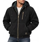 Inloko Mens Winter Canvas Work Jacket,Heavy Sherpa Lined Washed Cotton Coat with Hood