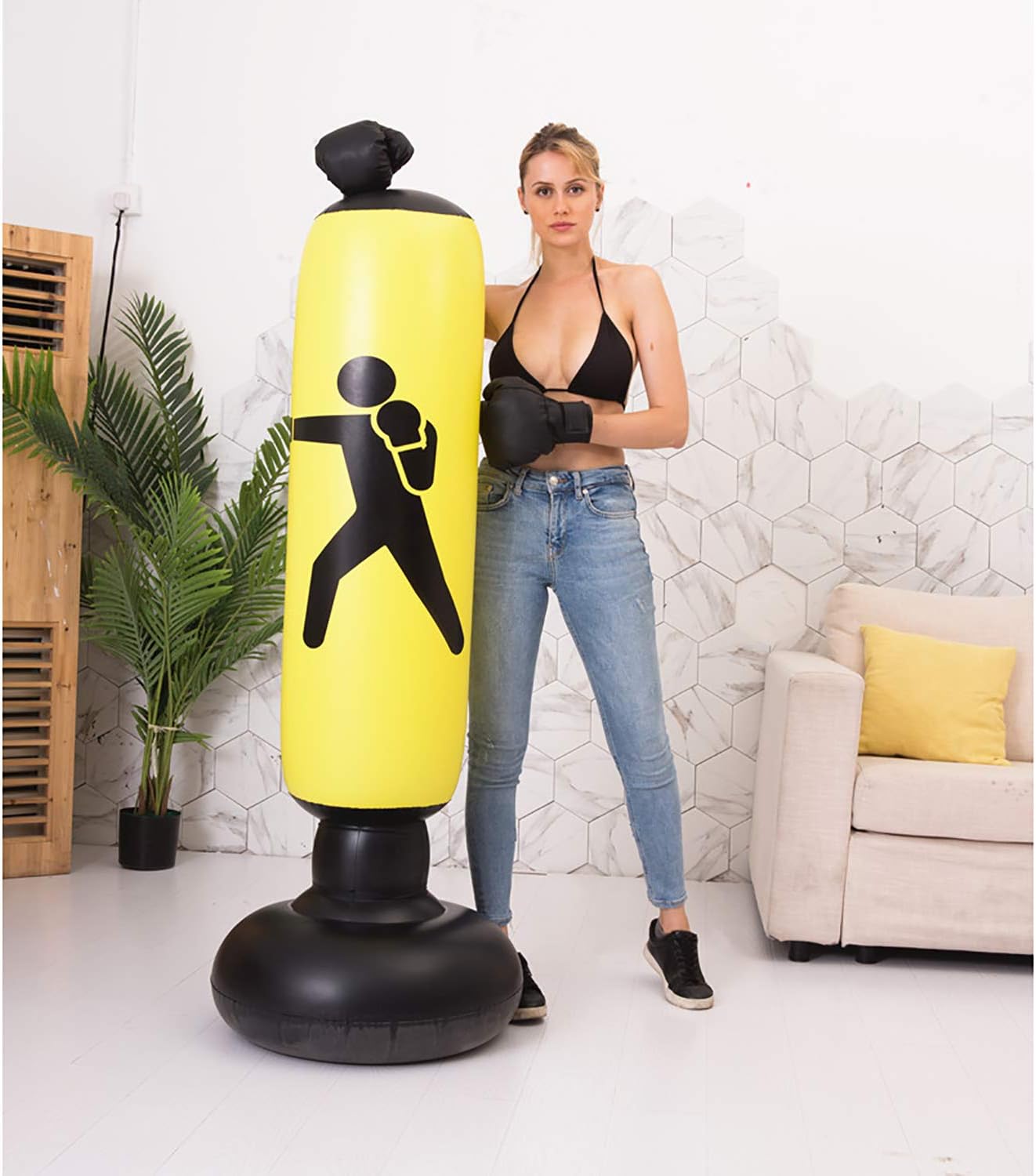 BOOMGROO Inflatable Punching Body Bag with Stand, Boxing Bag Toy Boxing Stand Heavy Bag Stand Strength Enhancer Boxing Toy for Kids Youth Teenager Junior & Adults Boom Boom Boxing (Yellow) : Sports & Outdoors