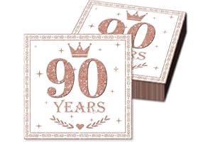 YYBD 40 Pack 90th Birthday Party Napkins Cheers to Years Cocktail Napkins Glitter Pink Anniversary Beverages Napkin Birthday 