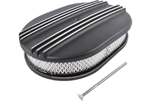 TEKKOAUTO 12" Oval Black Aluminum Half Finned Air Cleaner Replacement for Chevy Ford Classic
