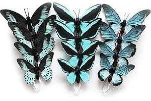 NAUDASSODS 12 Pack Butterfly Decorations, DIY 3D Butterfly Stakes Decor, 2 Sizes of Butterfly Ornament for Home Fake Flower Floral Supplies Tea Party Wedding Easter Christmas Spring Fall. (Aqua Blue 01)
