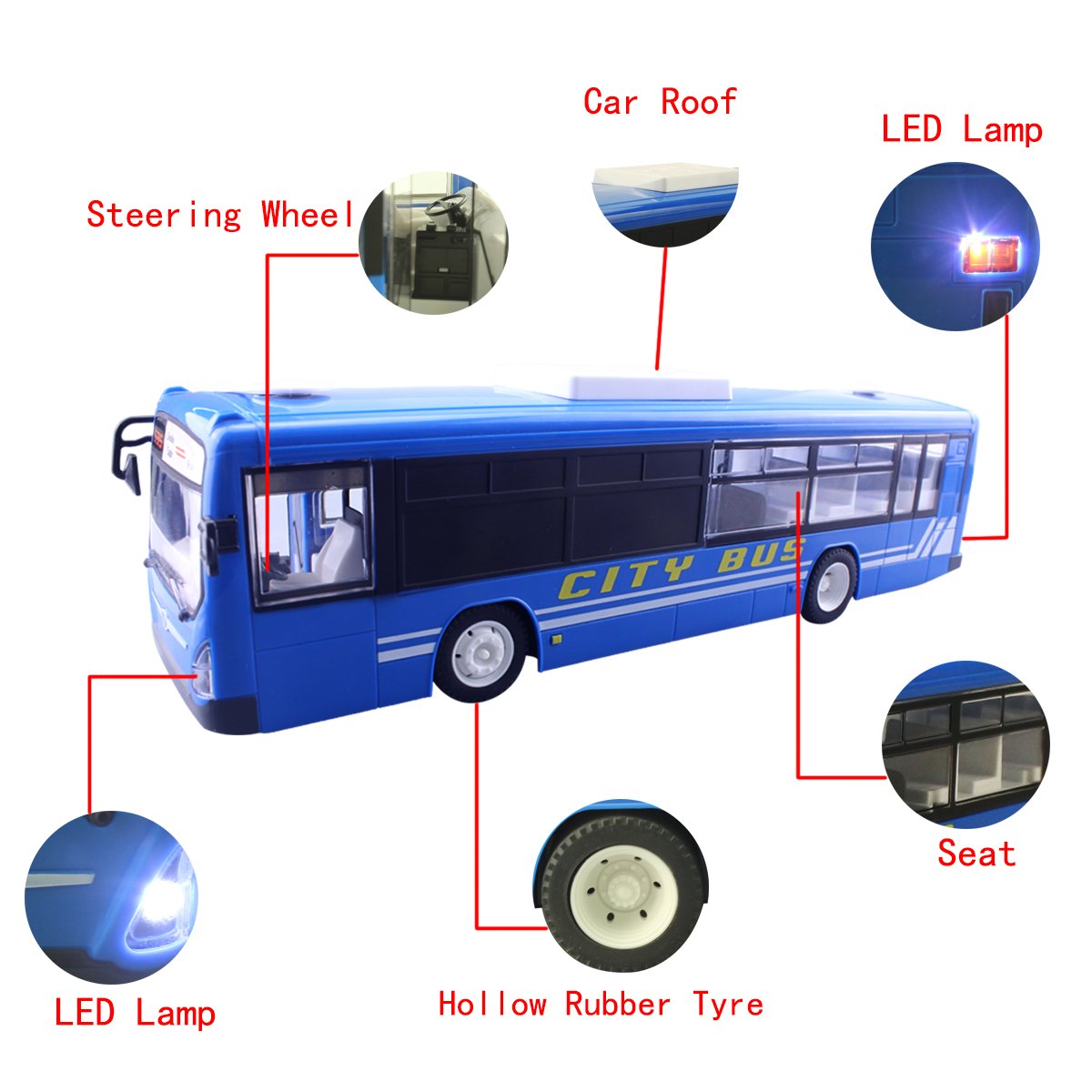 Fisca RC City Bus Remote Control Vehicles, 6 Ch 2.4G Opening Doors and Acceleration Function Toys Electronic Hobby Truck with Simulation Sound and Flashing Light (Blue)