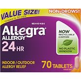 Allegra Adult 24-Hour Allergy Relief Tablets, Non-Drowsy, 70-Count | Indoor and outdoor allergy medicine, 180 mg Fexofenadine HCI antihistamine pill, fast-acting &amp; non-drowsy relief