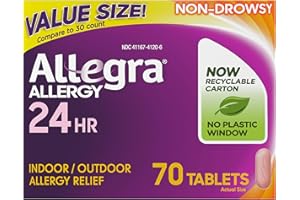 Allegra Adult 24-Hour Allergy Relief Tablets, Non-Drowsy Indoor and Outdoor Allergy Medicine, 180 mg Fexofenadine HCI Antihistamine Pill, 70-Count