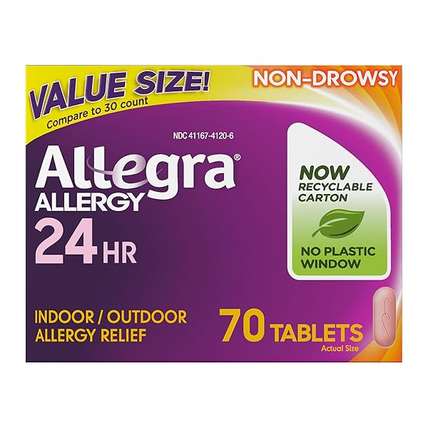 ALLEGRA ADULT 24-HOUR ALLERGY RELIEF TABLETS, NON-DROWSY INDOOR AND OUTDOOR ALLERGY MEDICINE, 180 MG FEXOFENADINE HCI ANTIHISTAMINE PILL, 70-COUNT