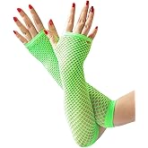 Luwint Women Long Fishnet Gloves Fingerless Sleeves for Costume Punk 80s Party Accessories (Green)