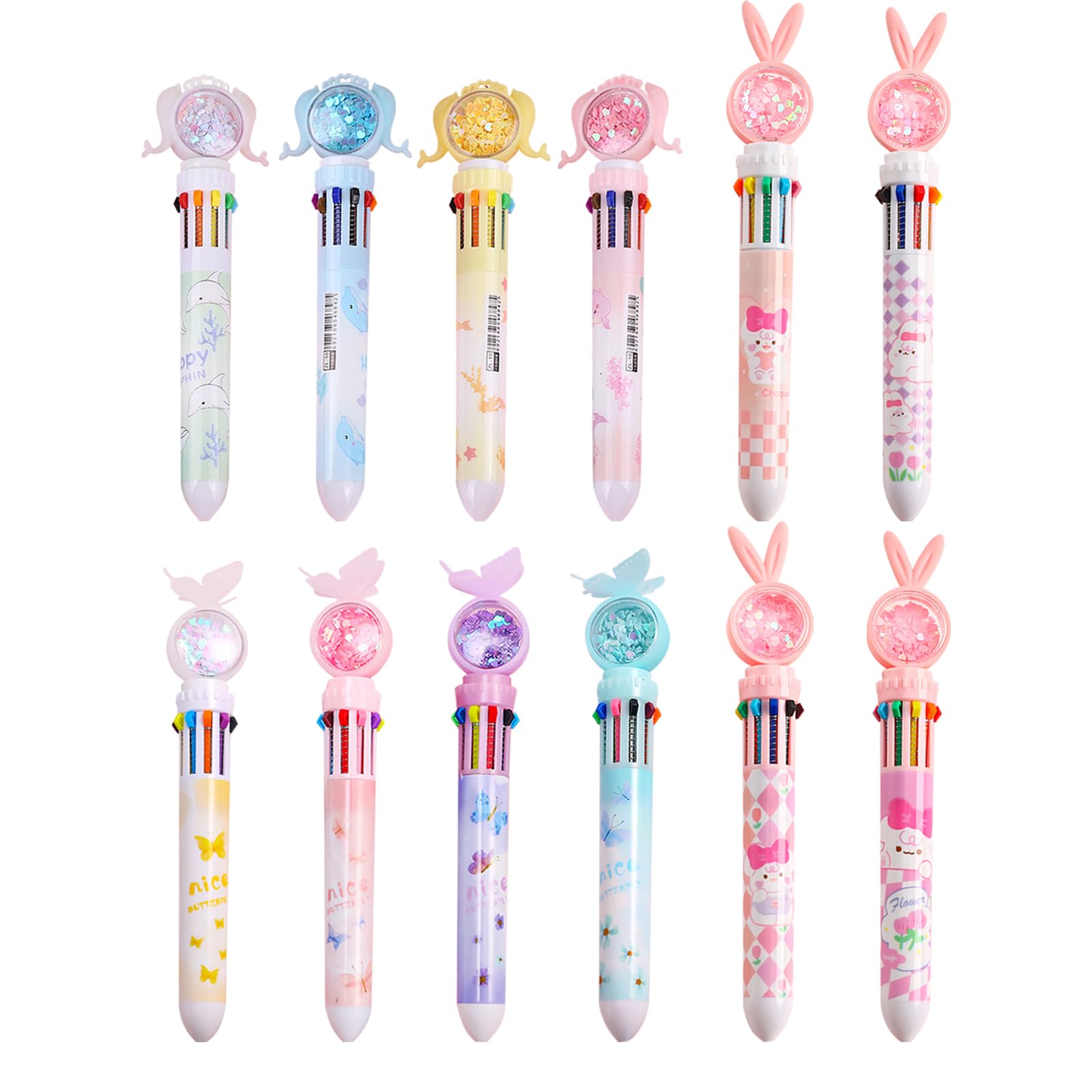 Cute Multicolor Ballpoint Pens,10 in 1 Color Animals Kawaii Retractable Cartoon Gel Pens, Girls Boy Colored Pens Office Back to School Party Favors Supplies for Children Students Gift 0.5mm 12 Pcs