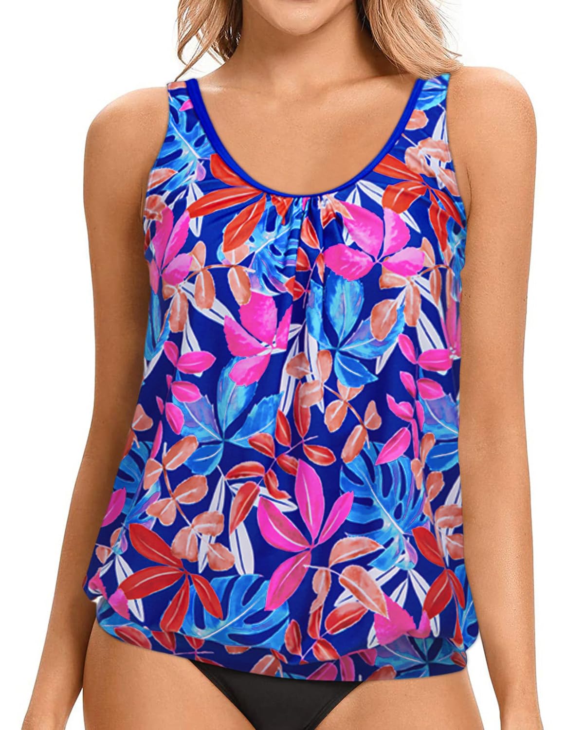Photo 1 of Yonique Womens Blouson Tankini Top No Bottom Loose Fit Swim Top Modest Tank Top Colorful Leaves XL