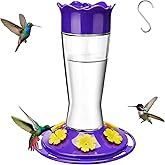 Kingsyard Glass Hummingbird Feeder for Outdoors Hanging - 6 Bee Guard Feeding Ports & Built-in Ant Moat, Wild Bird Feeder for Outside Garden Yard Patio 14 Oz, Updated Purple