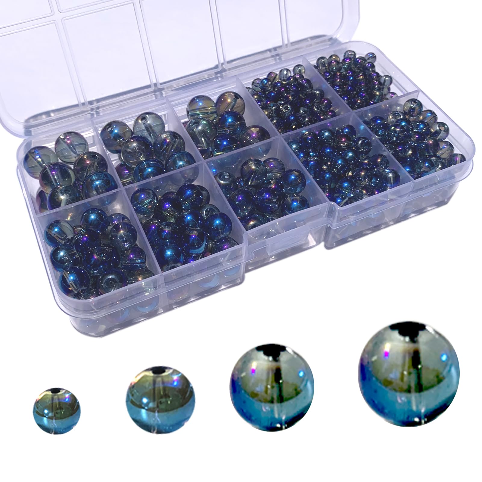 Gocelyn 520 PCS Round Crystal Glass Beads for DIY Craft Projects (Starry Blue), Glass Spacer Loose Beads for Crafts Charms Pendants 4/6/8/10mm — image 1