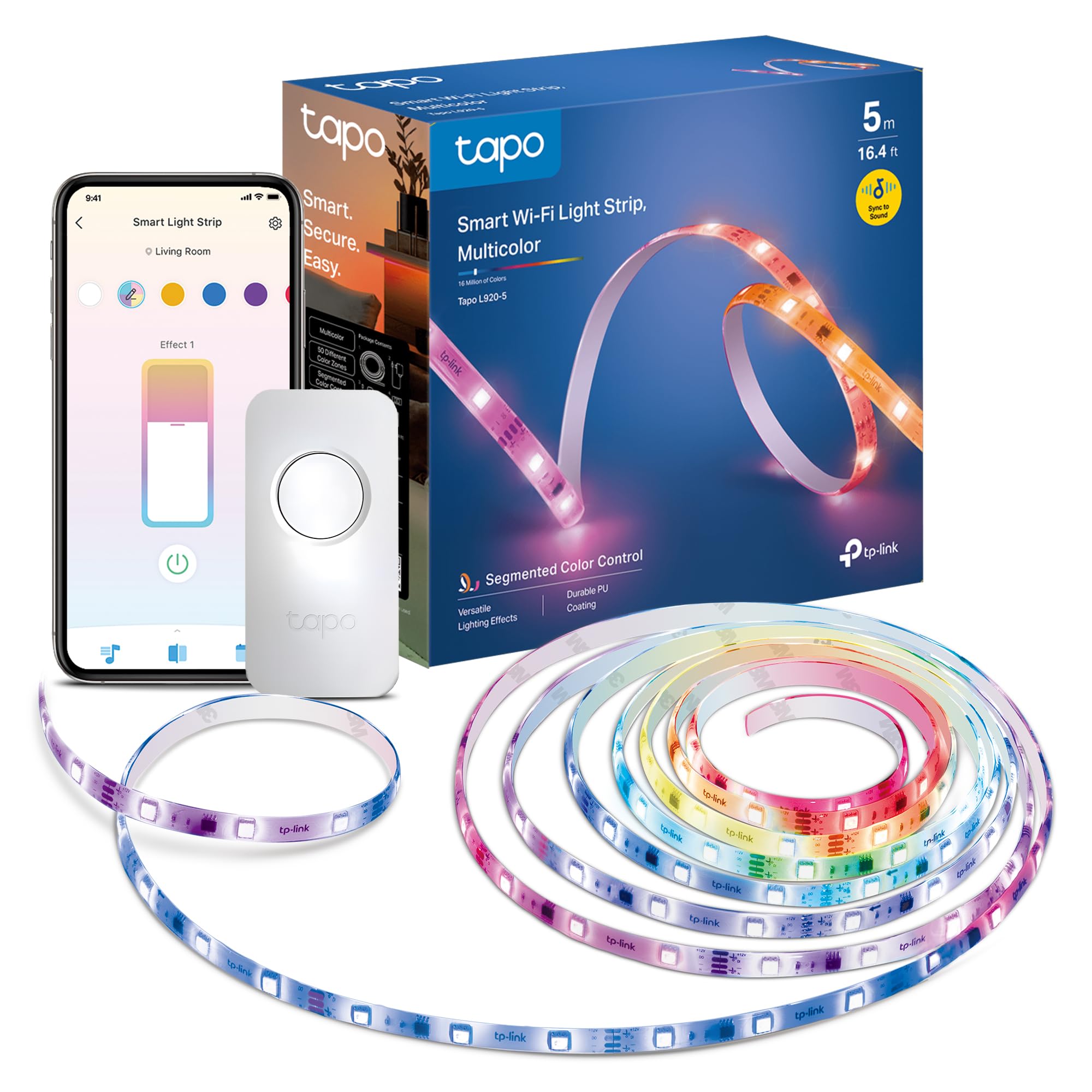 Tapo L920-5 Smart LED Strip Light 5m, WiFi led Light for Bedroom & TV, Multicolour PU Coating, Voice Control with Alexa & Google, Flexible Installation, Schedule & Timer, Easy Setup