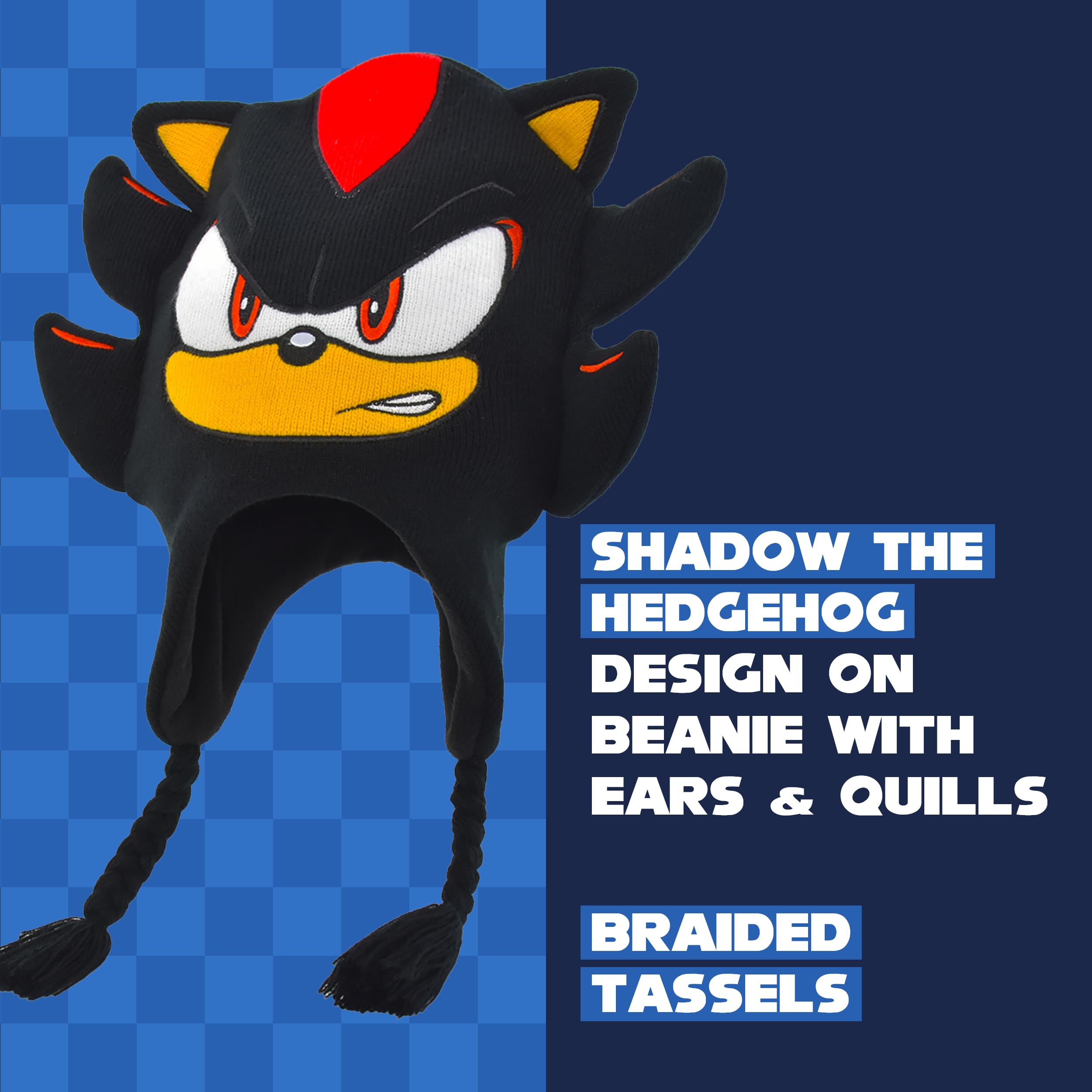 Concept One Sonic The Hedgehog Beanie Hat and Glove Set, Kids Knitted Winter Hat and Gloves