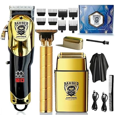 Largner Hair Clippers for Men Professional, Cordless Beard Trimmer & Electric Razor Shavers for Men, Rechargeable 3 Piece Barber Hair Cutting Kit LED Display Men's Grooming Kit