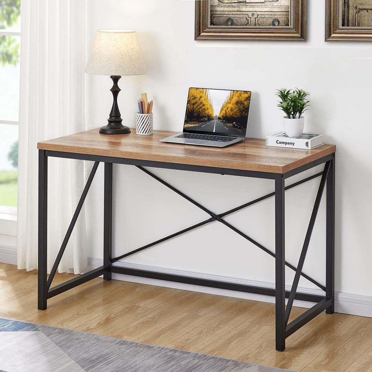 FATORRI Industrial Wood Writing Desk, Rustic Computer