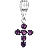 RUBYCA Crystal Cross Dangle Charms for Bracelets Jewelry Making Silver Plated Pendant Beads (Purple, 10pcs)
