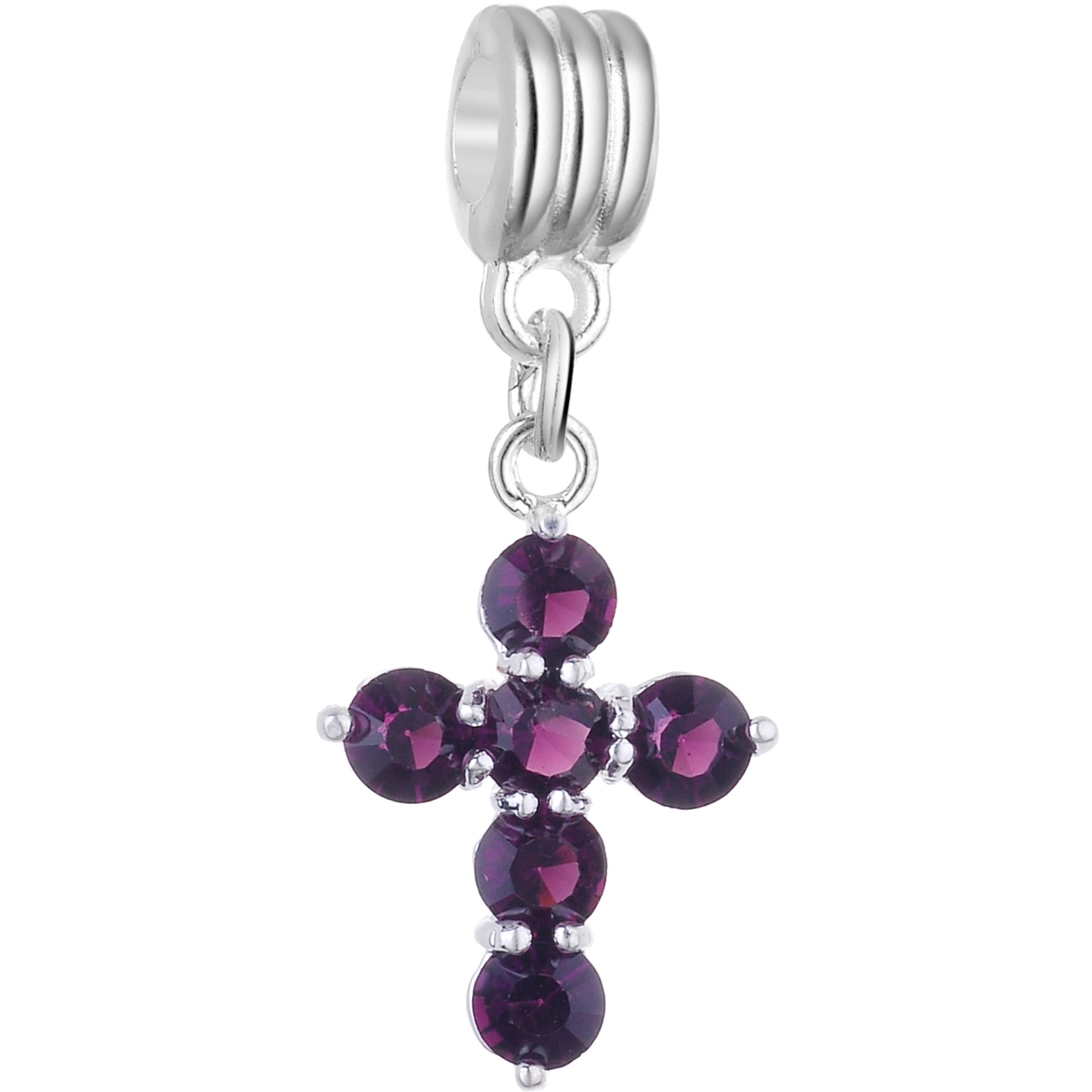 RUBYCA Crystal Cross Dangle Charms for Bracelets Jewellery Making Silver Plated Pendant Beads (Purple, 5pcs)