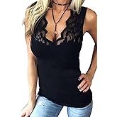 YOINS Women Camis Shirts Tanks Top Basic Sexy V Neck Sleeveless Sliming Lace Details Vest