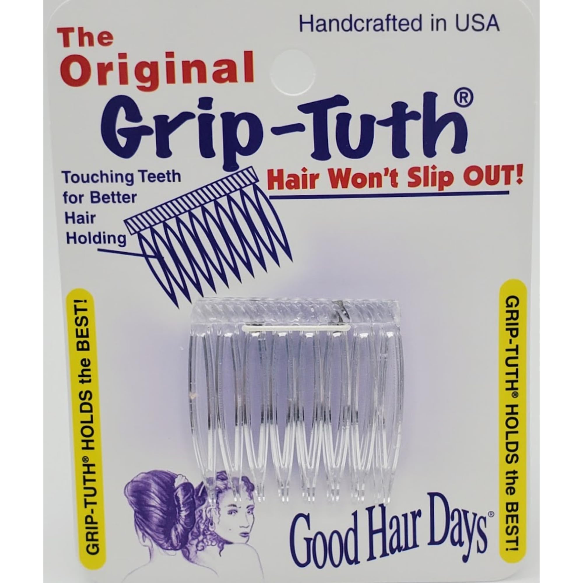 Grip-Tuth Combs - Set Of 2 Hair Side Combs - Hair Combs For All Types Of Hair - Decorative & Hair Styling Women Accessories (Clear, 1 ½ ″ Wide)