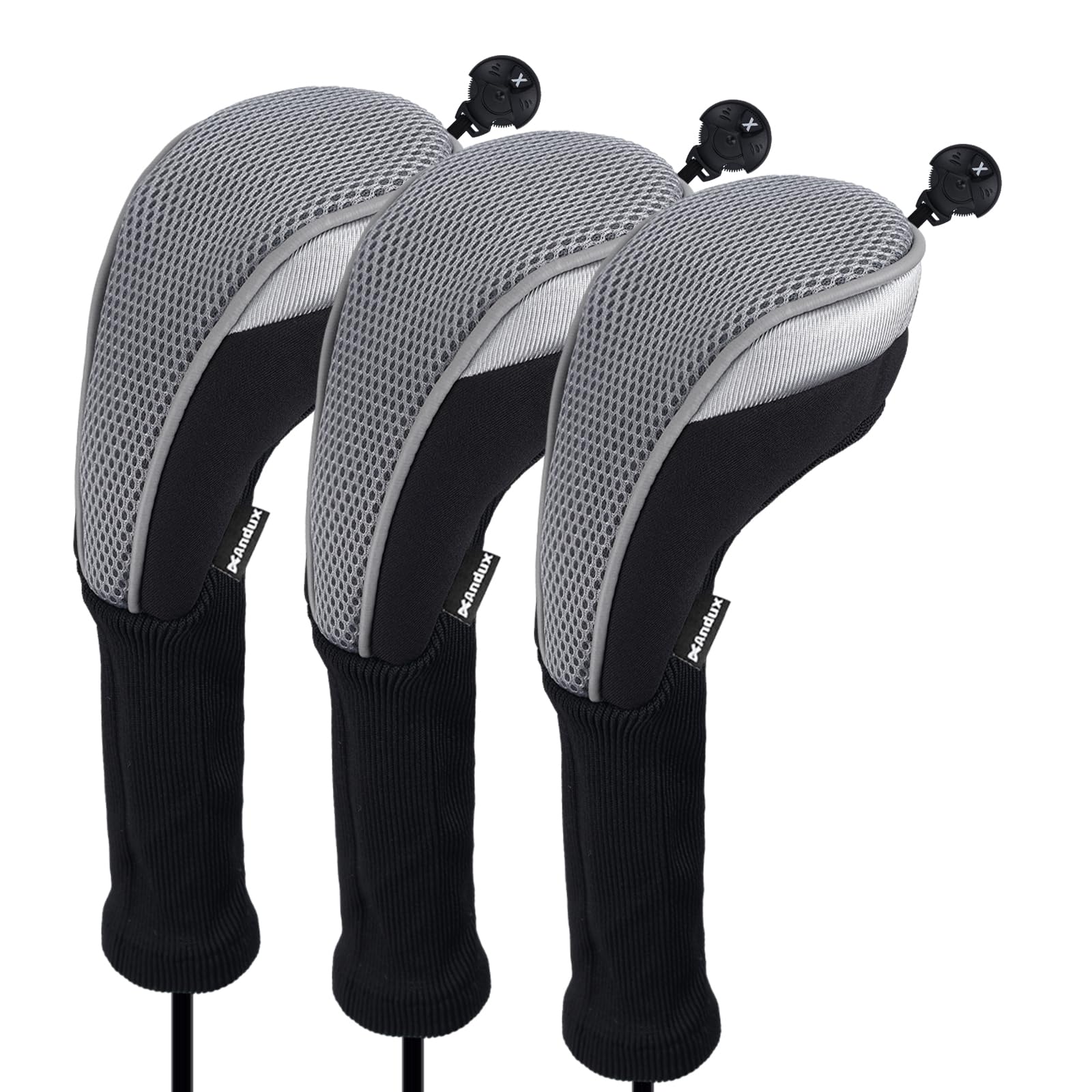 Andux Long Neck Golf Hybrid Club Head Covers with Dial No. Tag CTMT-02 3pcs Grey