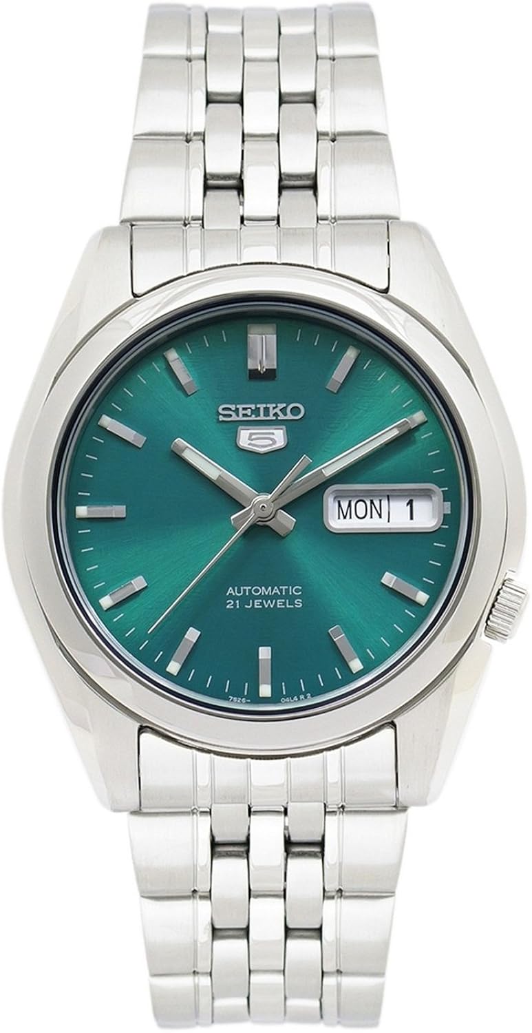 Amazon Com Seiko Seiko 5 Men S Stainless Steel Seiko 5 Automatic Green Dial Snk543 Watches