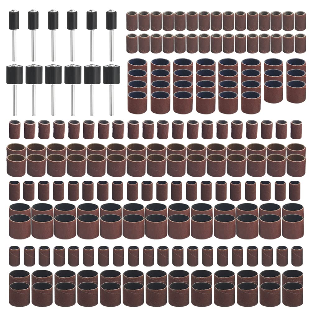 WMYCONGCONG 252 PCS Sanding Drums Sleeves Kit including 180 240 320 600 Grits Sanding Drums with Drum Mandrels for Dremel Rotary Tool