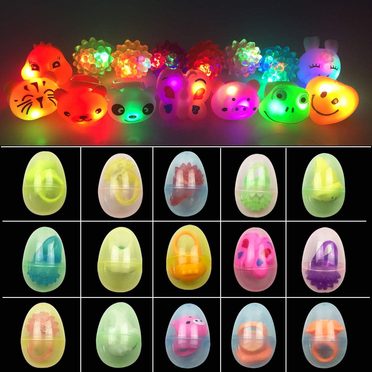 Jofan 15 Pack LED Jelly Rings Easter Eggs with Light Up Toys Inside for Kids Girls Boys Toddlers Easter Basket Stuffers Gifts Party Favors