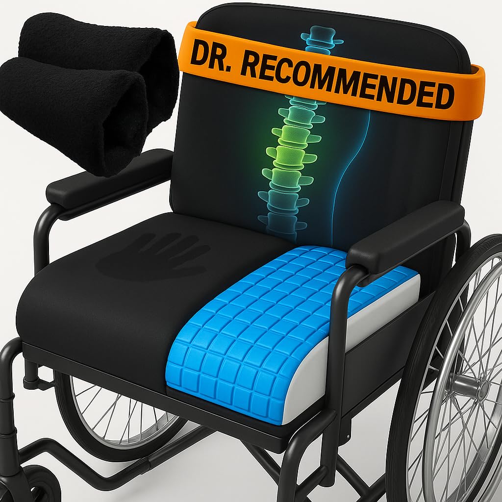 Photo 1 of CUSHIO Wheelchair Cushion for Pressure Relief - (4-Piece Set) 18”x16” Anti-Slip Wheelchair Seat Cushions, Lumbar Pillow and Wheelchair Armrest Pads for Adults, Seniors, Wheelchair Accessories
