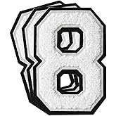 3Pcs Chenille Number Patches Iron on Patches Varsity Letter Patches Chenille Embroidered Patches Sew On Patches for Clothing Hat Bags Jackets Shirt (White, 8)
