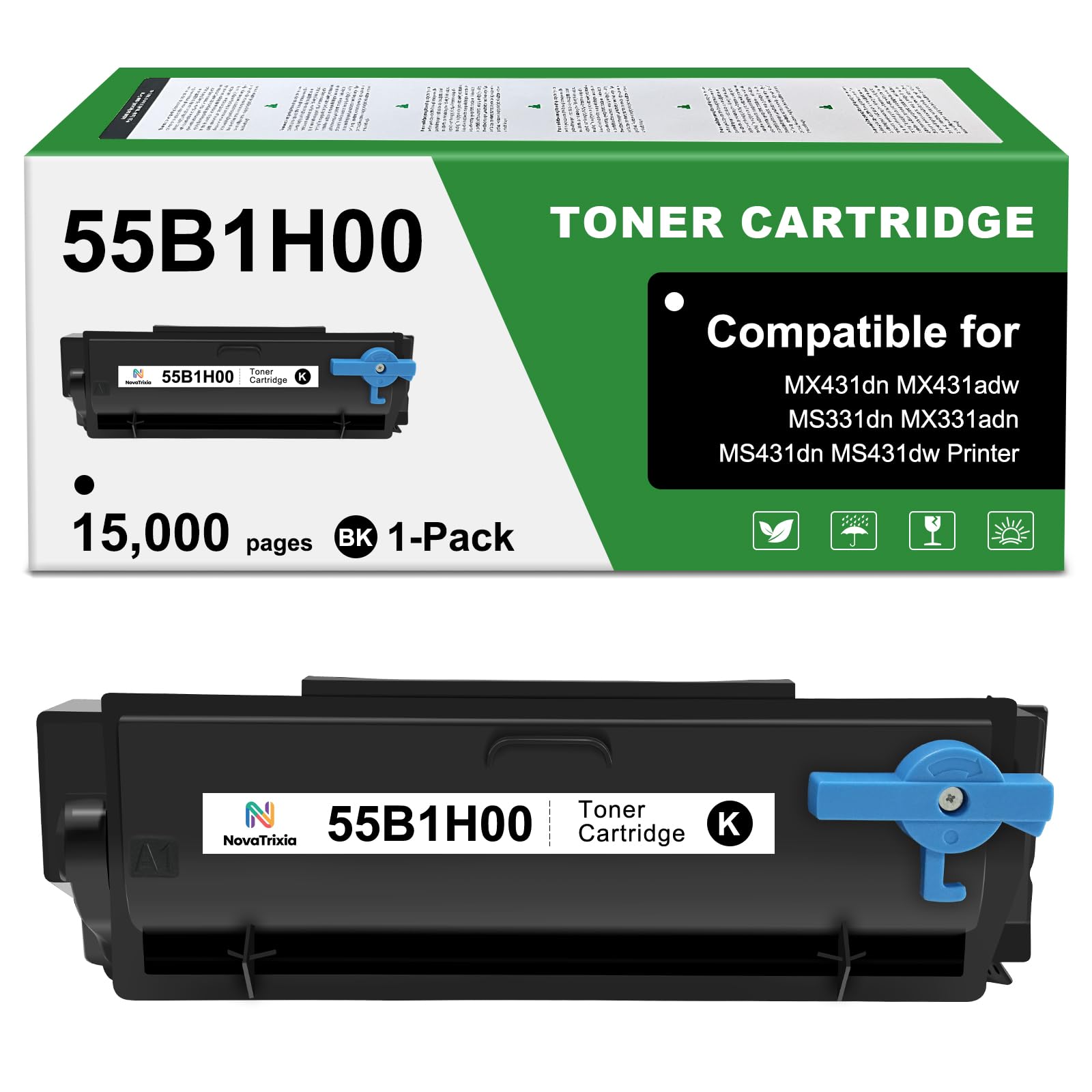 Photo 1 of 55B1H00 High Yield Toner Cartridge Compatible for Lexmark MS331 MS431 MX331 MX431MS331dn MS431dn MS431dw MX331adn MX431adn MX431adw MX432adwe Laser Printers Ink 15,000 Pages (Black, 1-Pack with Chip)