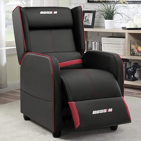 Amazon Com Bossin Gaming Recliner Chair Single Recliner Sofa Pu Leather Recliner Seating Sofa Ergonomic Lounge Recliner Chair Home Movie Theater Seating Sofa For Living Room Red Kitchen Dining