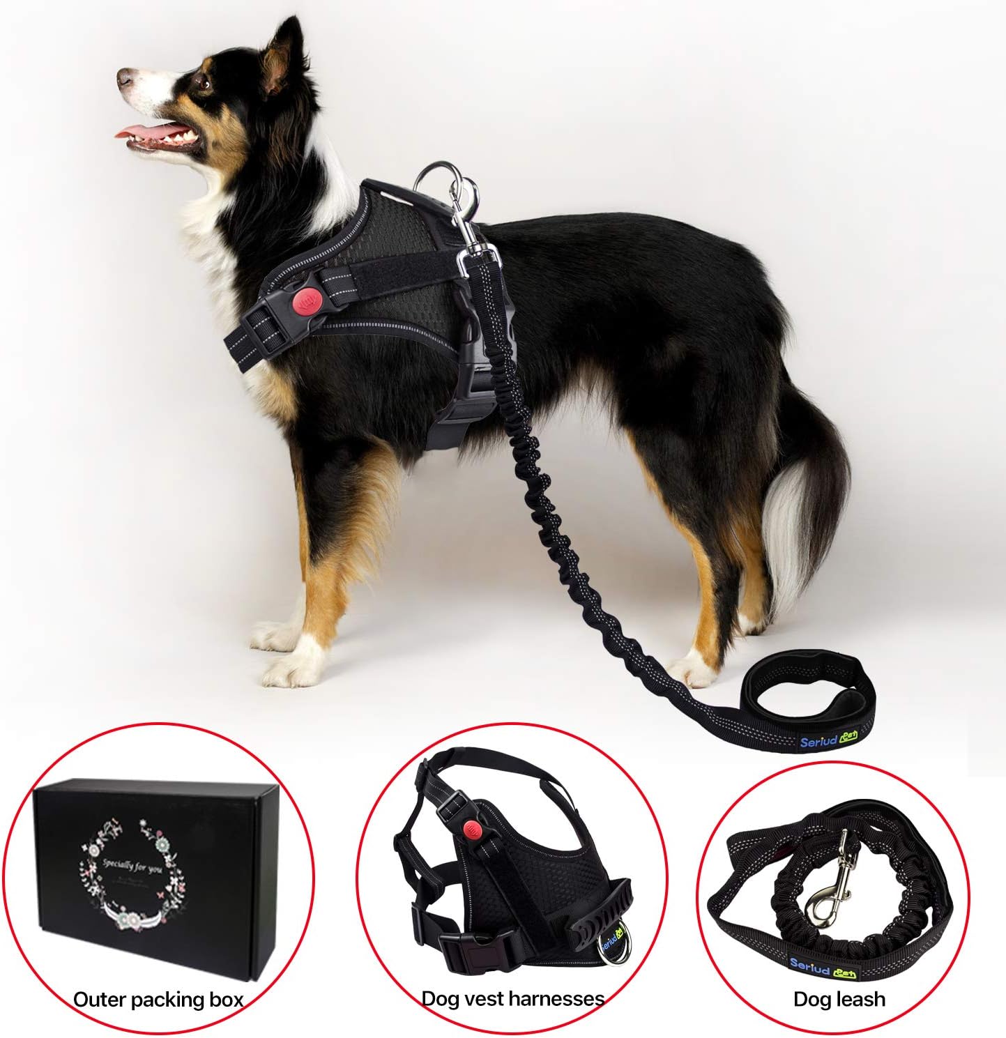 Seriud Dog Leash Vest, Adjustable Dog Vest Harnesses with