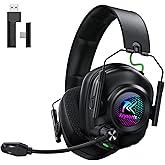 Wireless Gaming Headset with Noise Canceling Microphone for PC, PS5, PS4, Switch, Mac, 2.4 GHz Wireless & Bluetooth 5.4 Gaming Headphones, Cool RGB Lighting, 50Hr Battery, 50mm Drivers(Black)
