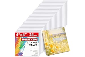BAKEYBA Canvas Boards for Painting 24 Pack, 4x4 Inch Painting Canvas Panels, 100% Cotton White Blank Canvas Boards for Painting, Art Supplies Paint for Acrylics Oil Watercolor Tempera Paints