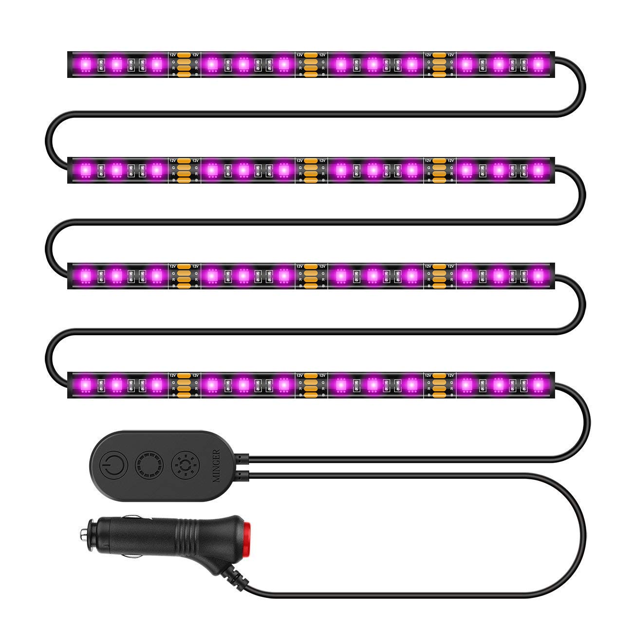 Car Interior Lights APP Controller, Car LED Lights with Super Length Wires for Various Car, Multicolor Music Under Dash Lighting Kits for iPhone Android Smart Phone, Car Charger Included, DC 12V